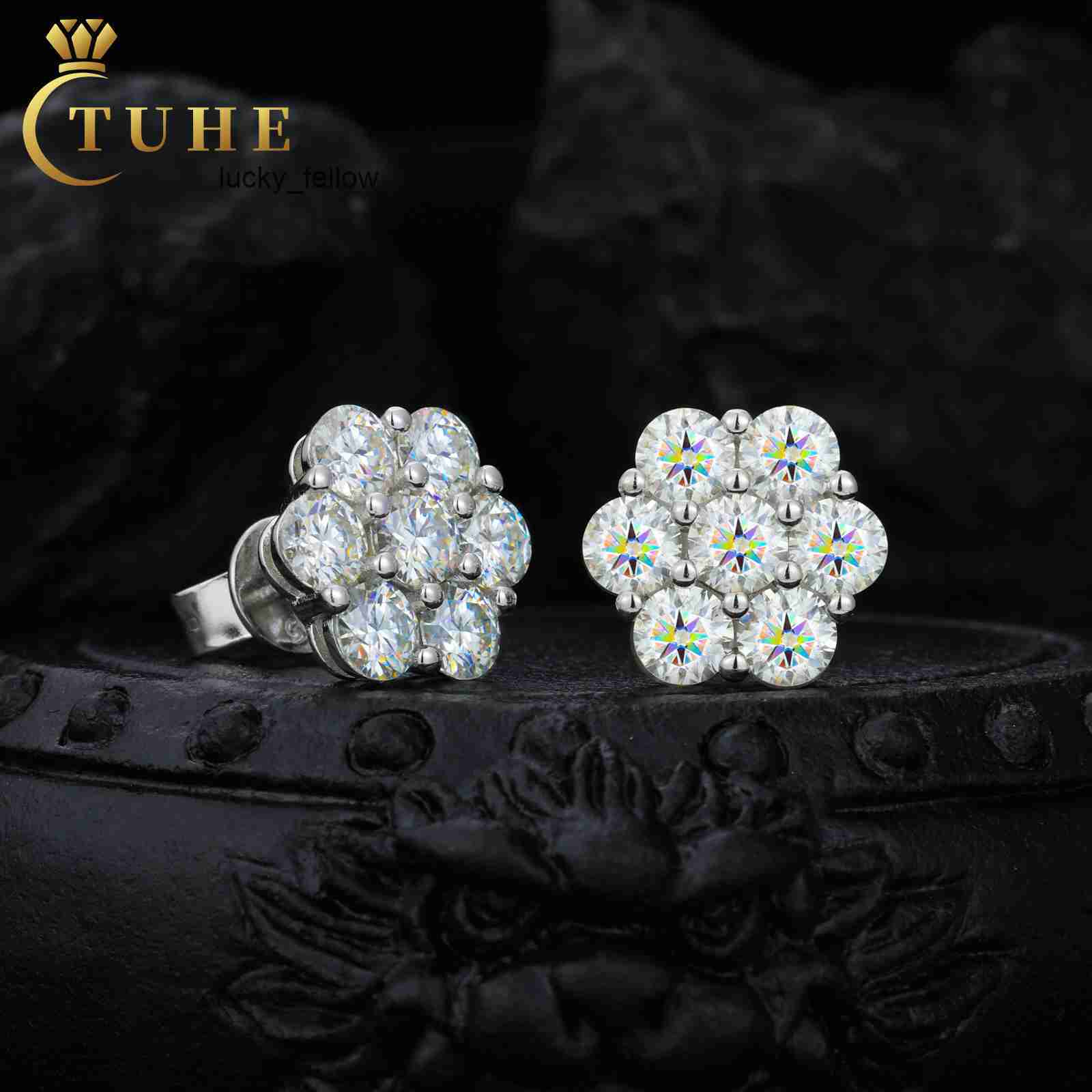 Bulk Wholesale Multi Size Cluster Moissanite Flower Stud Earrings 925 Sterling Silver VVS Diamond Luxury Fine Jewelry Men Women