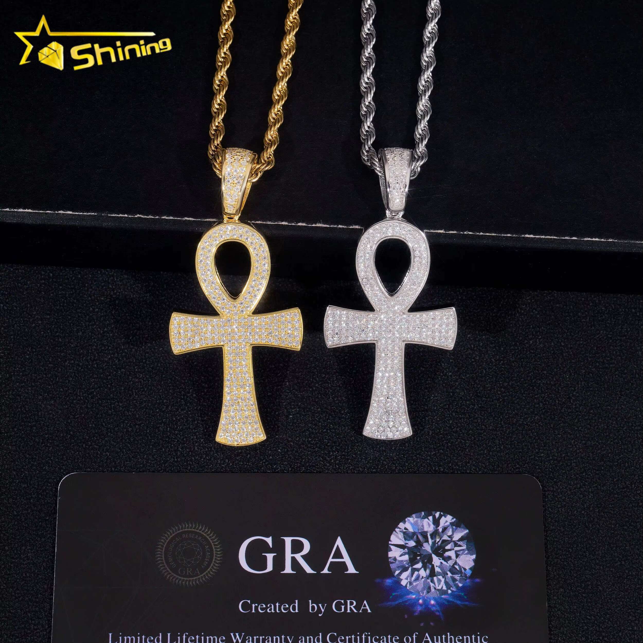 GRA Certificate 925 Sterling Silver Hip Hop Mens Iced Out Diamond Moissanite Cross Pendant