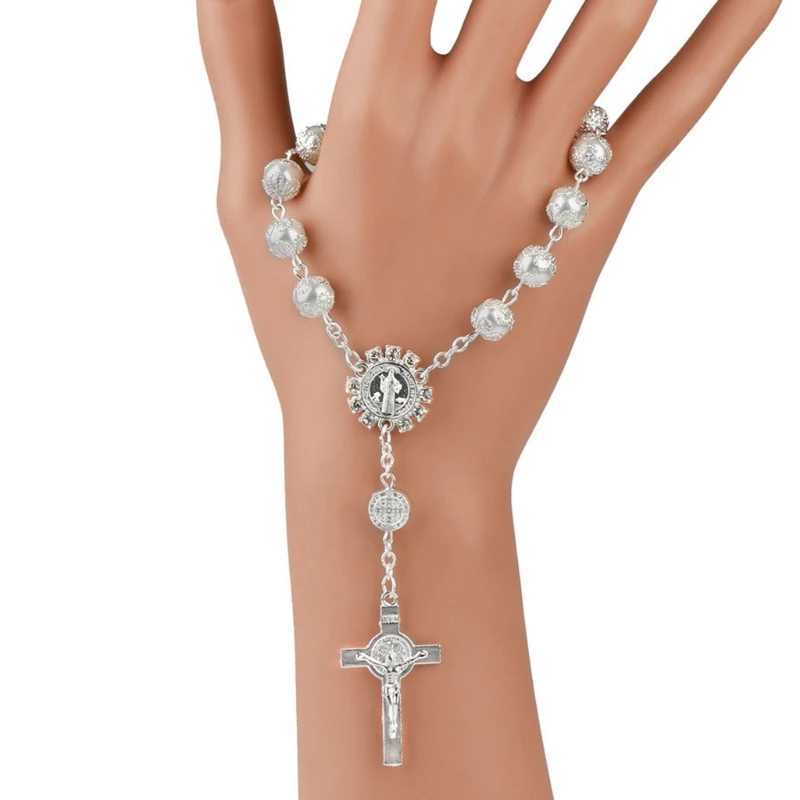 One Decade Auto Rosary Beads Catholic Bracelet Saint Benedict Crucifix Divine Mercy Gift for Women MenC250411
