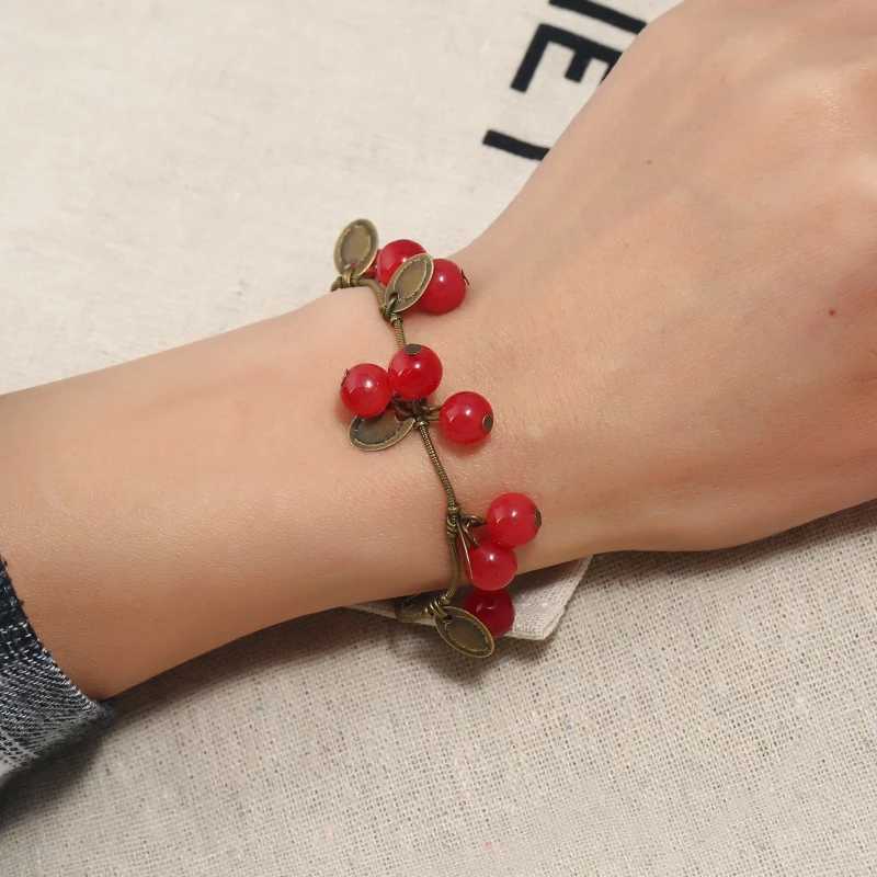 Sweet Cherry Girls Bracelets Antique Color Chain Coin Pendants Female Bangle Vintage Boho Bracelets Summer pulseras mujerC250411