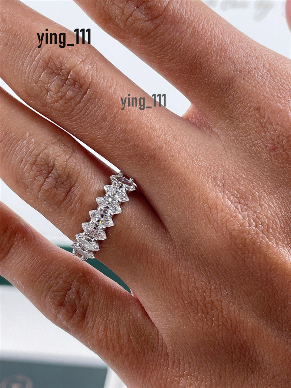Jewelry 18K White Sold Real Gold 7 Marquise Channel Setting Eternity Ring 1.2CT Lab Diamond Wedding Rings For Women Bridal
