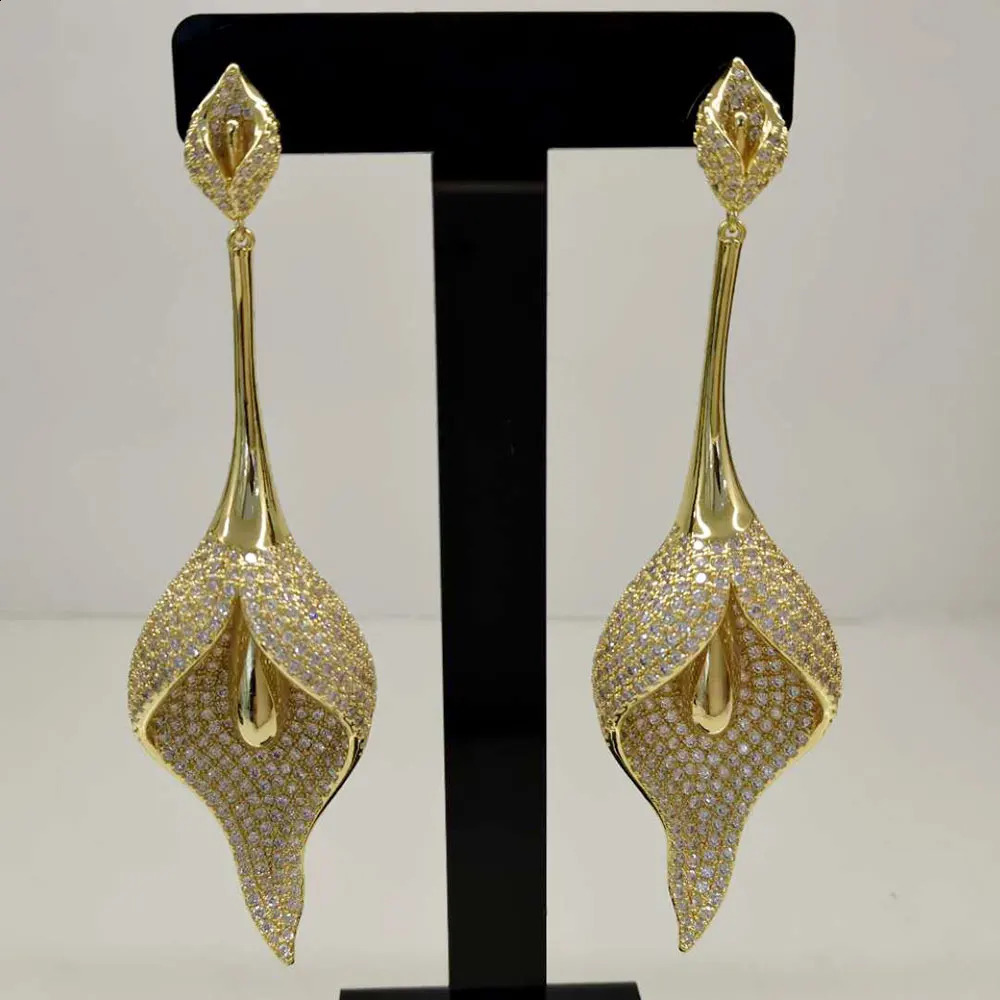 GODKI African Lily Flower Earrings For Women Wedding Party Cubic Zircon Dubai Bridal Jewelry boucle doreille 250411