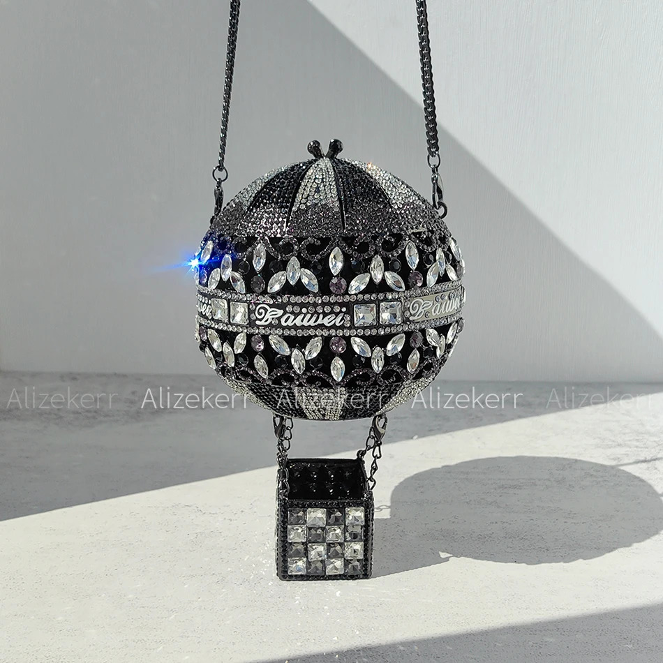 Alizekerr Air Balloon Shaped Crystal Evening Bags Women Classy Unique Rhinestone Circular Clutch Purses Wedding Party 251106