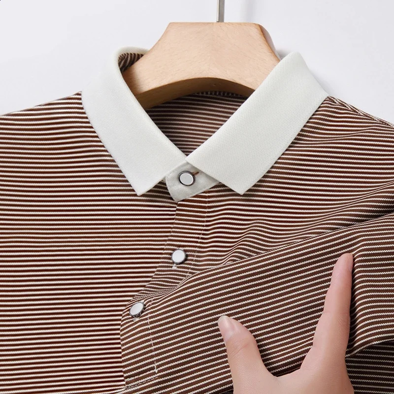mens striped cotton business casual short sleeved polo shirt fashionable short sleeved comfortable breathable top 250411