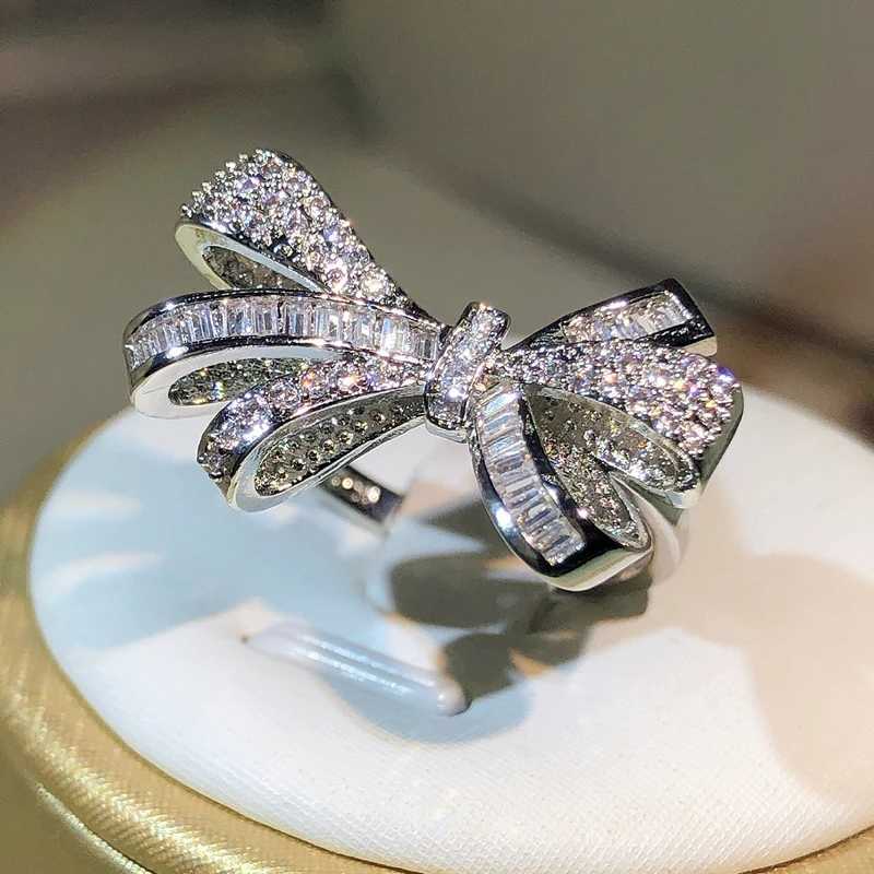 925 sterling silver high-quality bow zircon ring womens fashion party Birtay jewelry ringXJ250412
