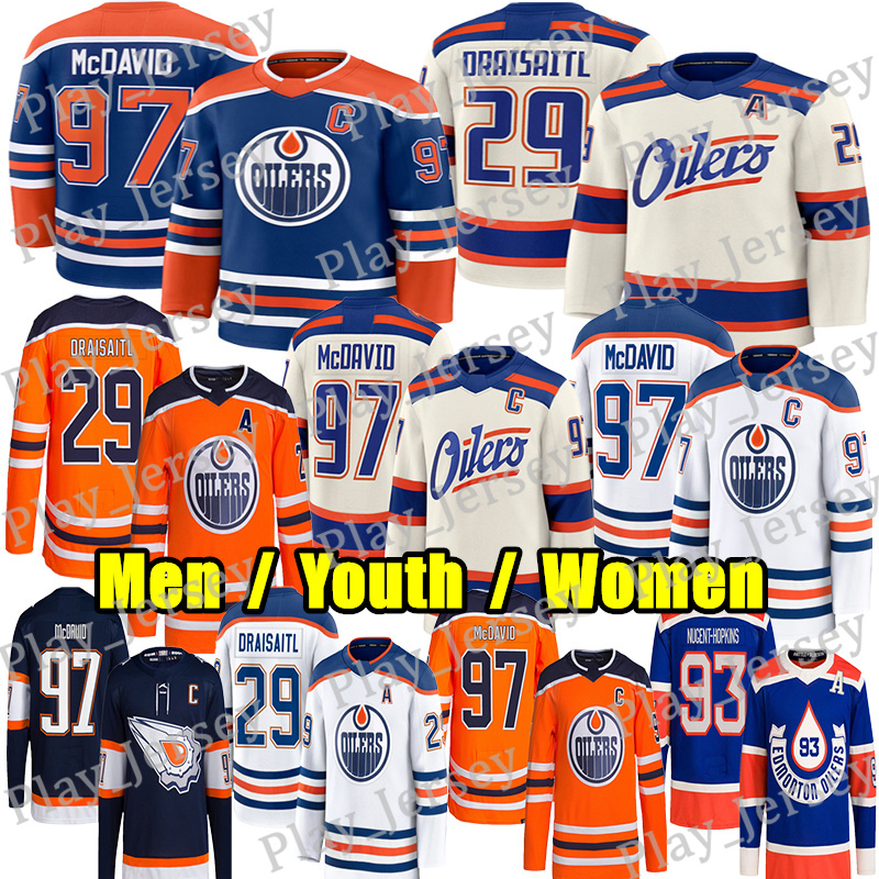 #97 Connors McDavids Edmonton Hockey Jersey Oilers Jersey #29 Leon Draisaitl Ryan Nugent-Hopkins Evan Bouchard Ekholm Zach Hyman Stuart Skinner Wayne Gretzky Jerseys