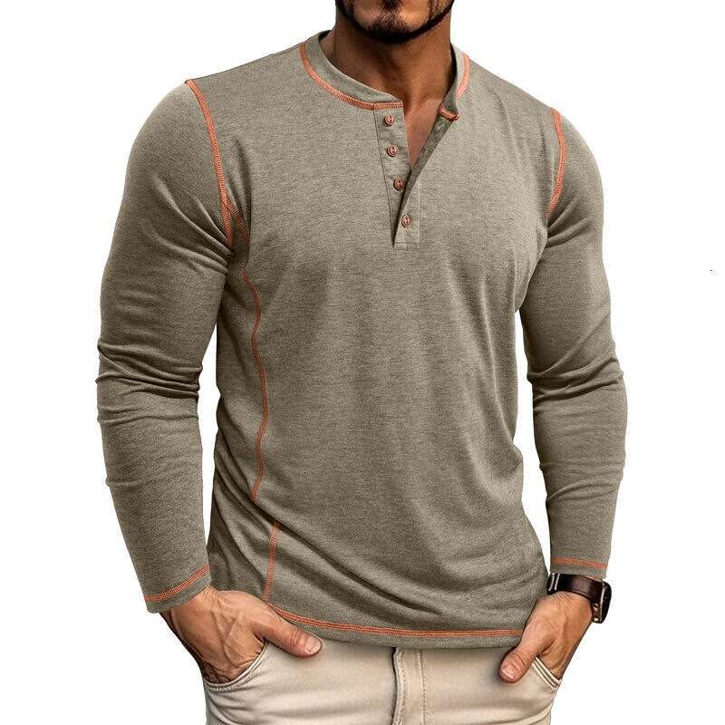 Men autumn winter plus long sleeved T-shirt, European and American men's Henry shirt, four button top new casual fashion trend clothing