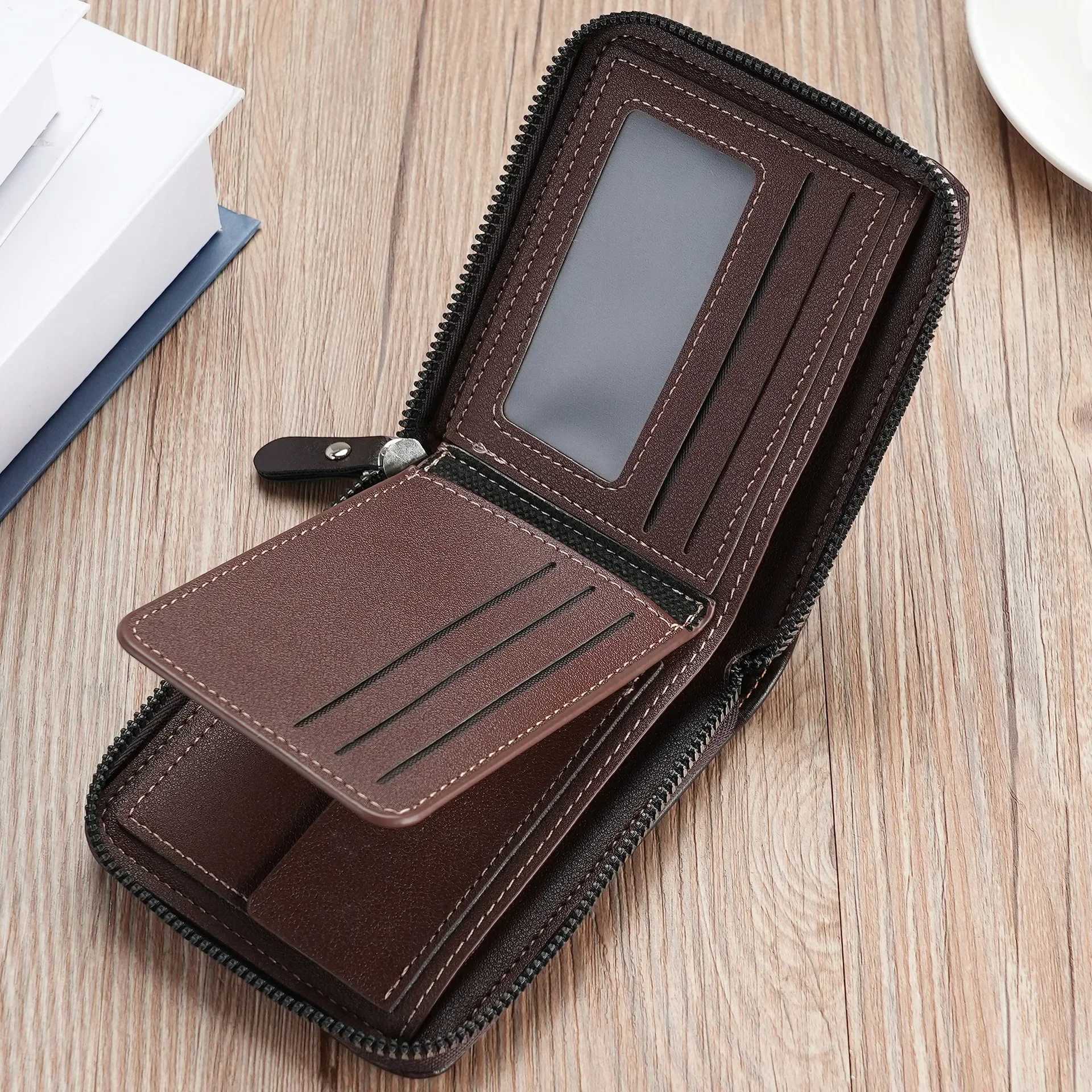 Leather mens wallet mens wallet mens zipper card holder with coin pocket Rfid wallet mens money bag gift Z250411