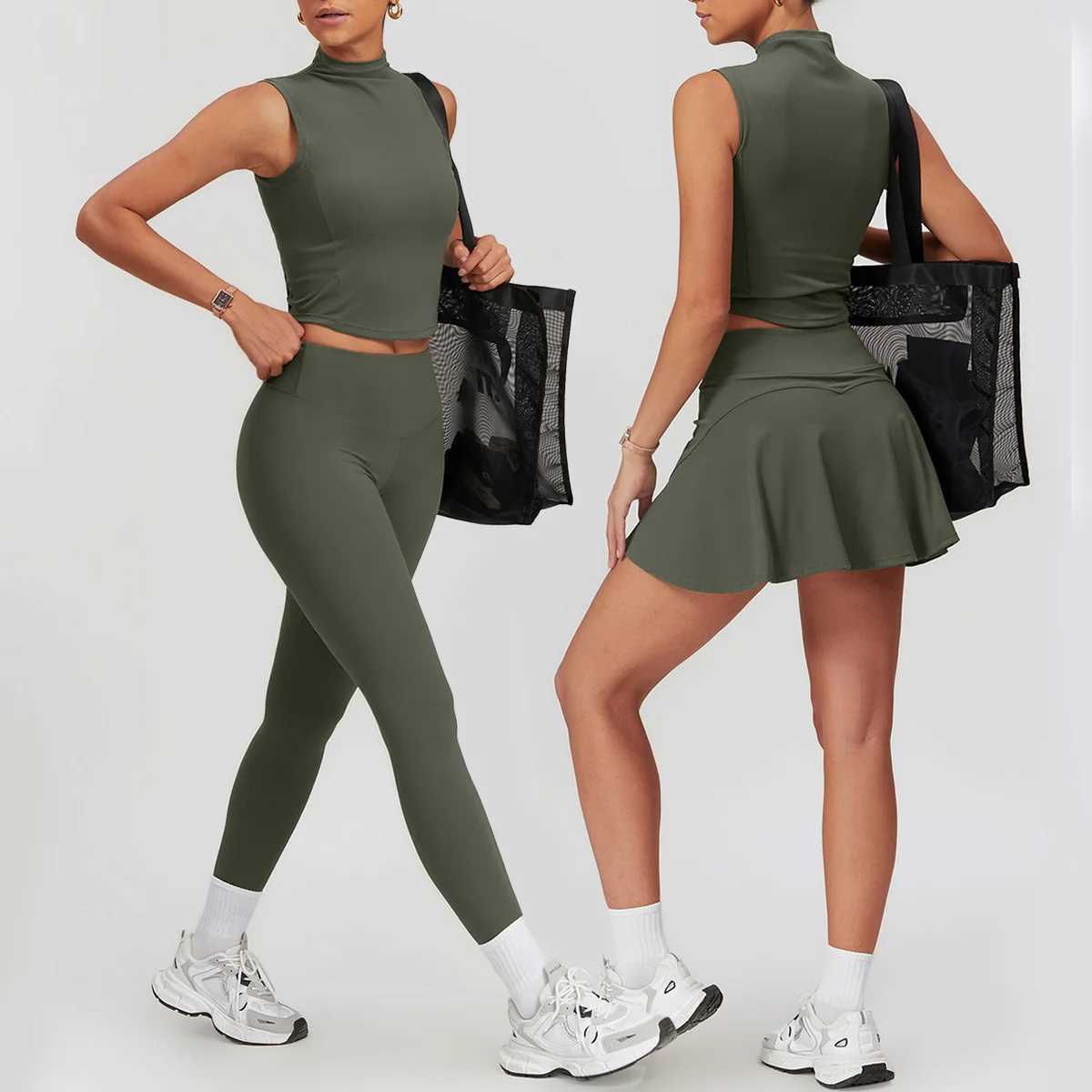 Tennis Skirt Leggings Tank Shorts Suit Yoga Gym Sets 2 piece Women Clothes Seamless Sports culottes Fitness Workout Sportswear J251112