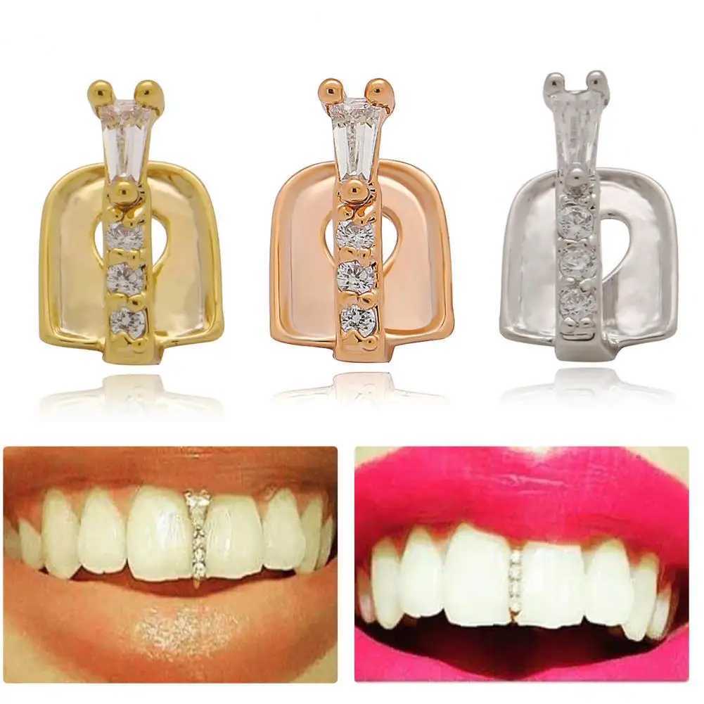 Grilz Tooth Bracket Heart shaped Cubic Zirconia Mens Hip Hop Vertical Rod Bracket W250412