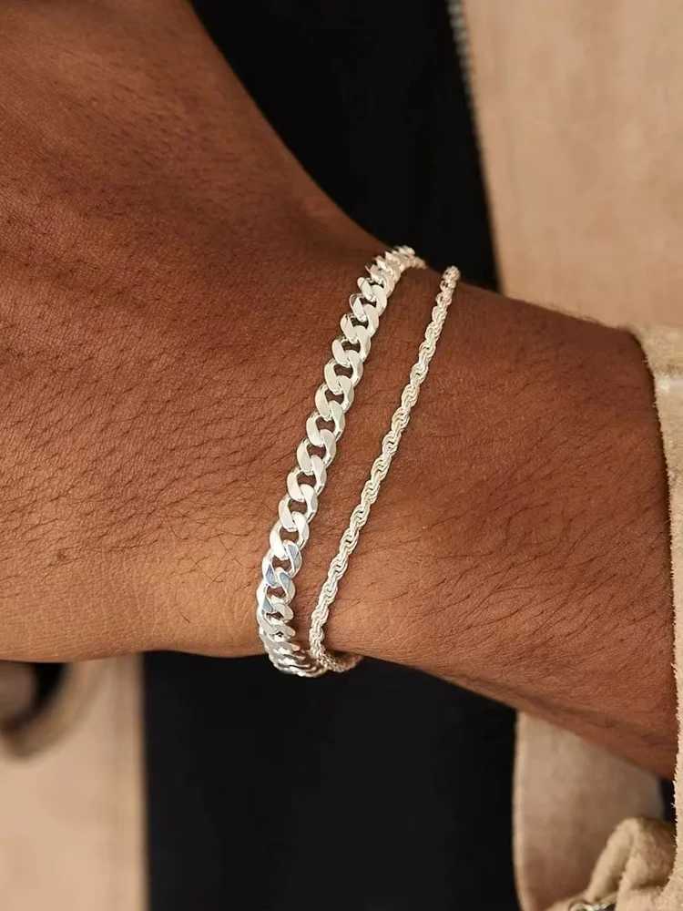 Simple Silver Color Stainless Steel Twist Chain Bracelet For Men Hip Hop Jewelry Women Adjustable Bracelet Party AccessoriesC250411
