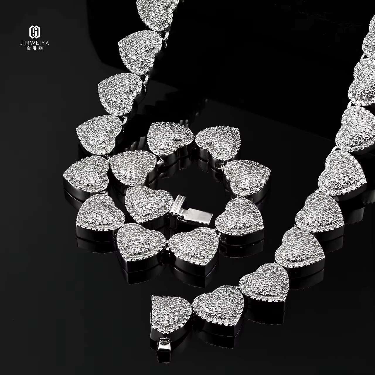 Wholesale Custom 10mm Full Stone Heart Cuban Chain Necklace S925 Silver Moissanite/5A Zircon Jewelry Valentine Gift