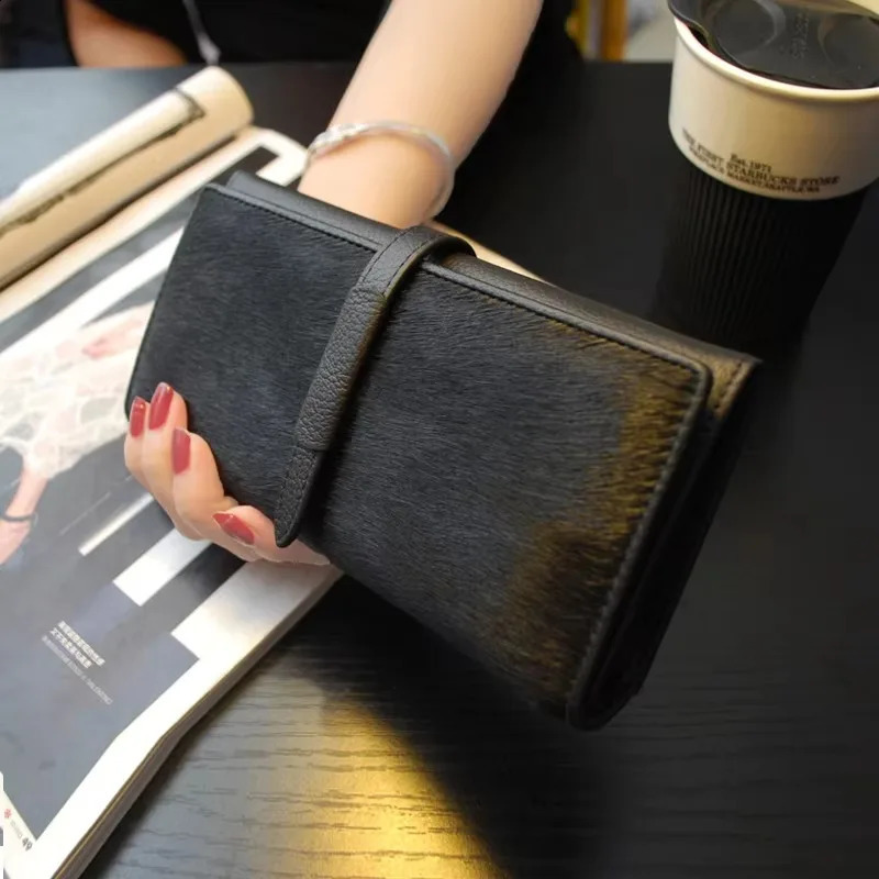 womens wallet high-quality genuine leather leopard black clutch wallet trend fashion long card holder 250411