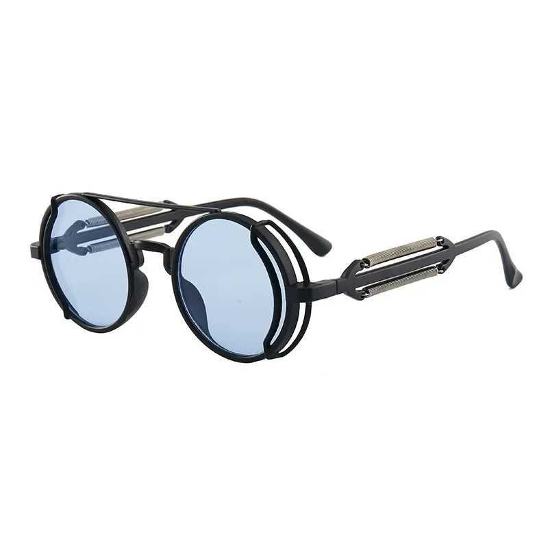 Retro Punk Steampunk Sunglasses Mens Brand Designer Round Punk Eyewear Gothic Style Products Women UV400 Sunglasses Z250411