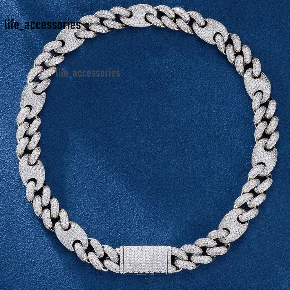 Chunky 18mm Cuban Chain Hip Hop G Link Borderless 925 Silver Custom Miami VVS Moissanite Cuban Link Chain