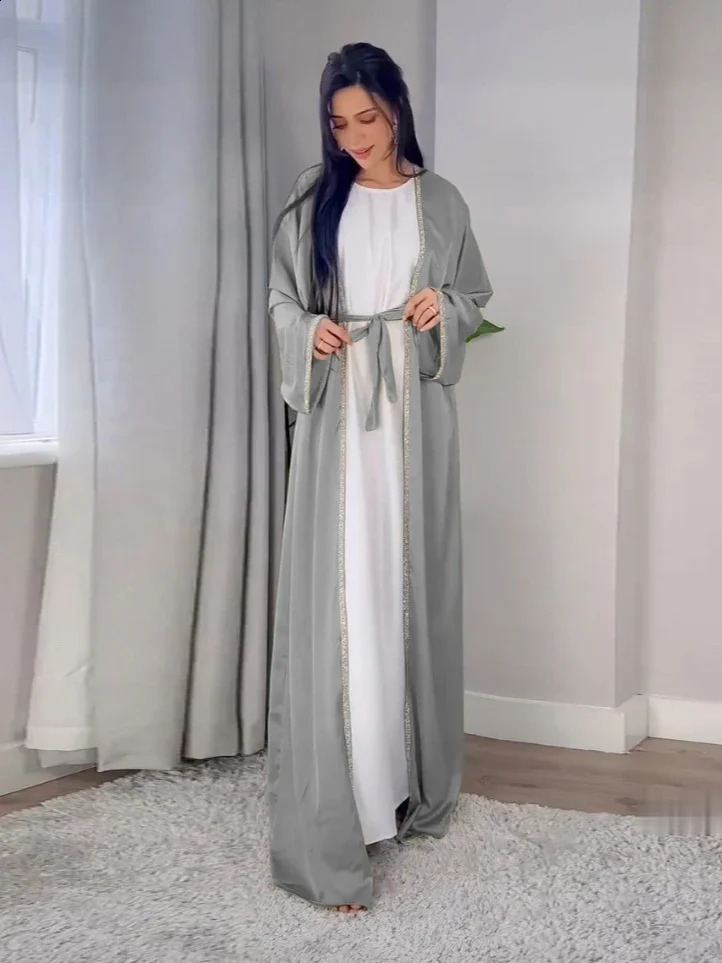 ALSEY Stamping n Womens Fashion Satin Outer Slimming Dress White Inner Abaya Spring Collection 250411