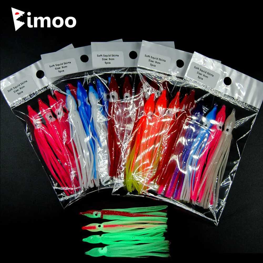 Bimoo 2bags=10pcs 9cm Soft Squid Skirts Orange Red Blue Luminous Plastic Octopus Skirt Saltwater Fishing Lures Baits Z250411