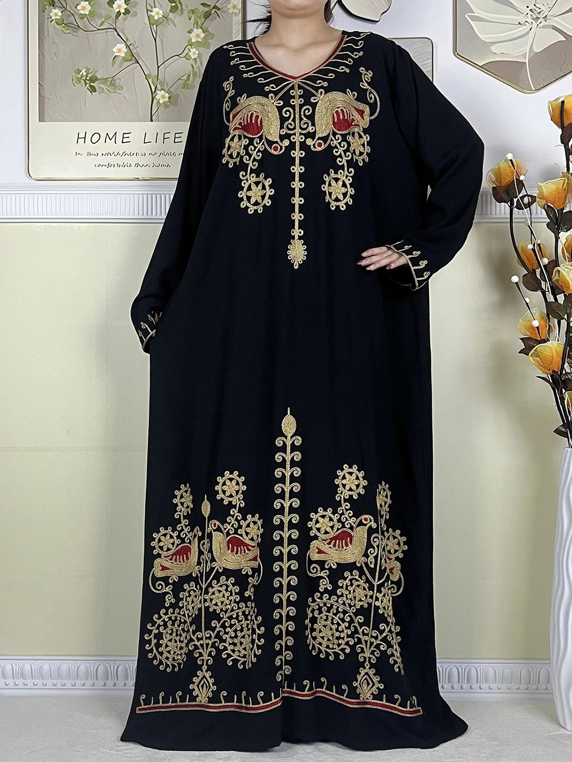 Muslim Abayas Womens ed Cotton Long Sleeve Loose African Islamic Scarf Dress 250411