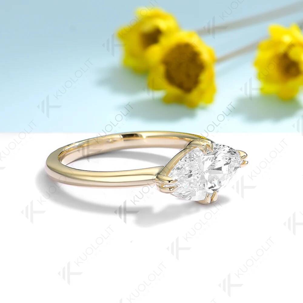 Kuololit 2CT Marquise Moissanite Engagement Ring for Women Solid 18K 10K 585 White Gold Solitaire Ring for Engagement Christmas
