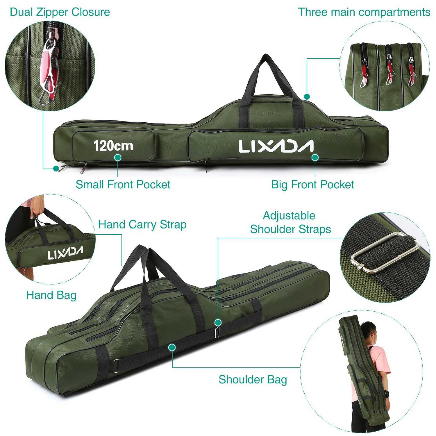 Lixada 3 Layers Fishing Pole Bag Portable Folding Rod Carry Case Fishing Reel Tackle Storage Bag Case fishing tackle storage bag Z250411