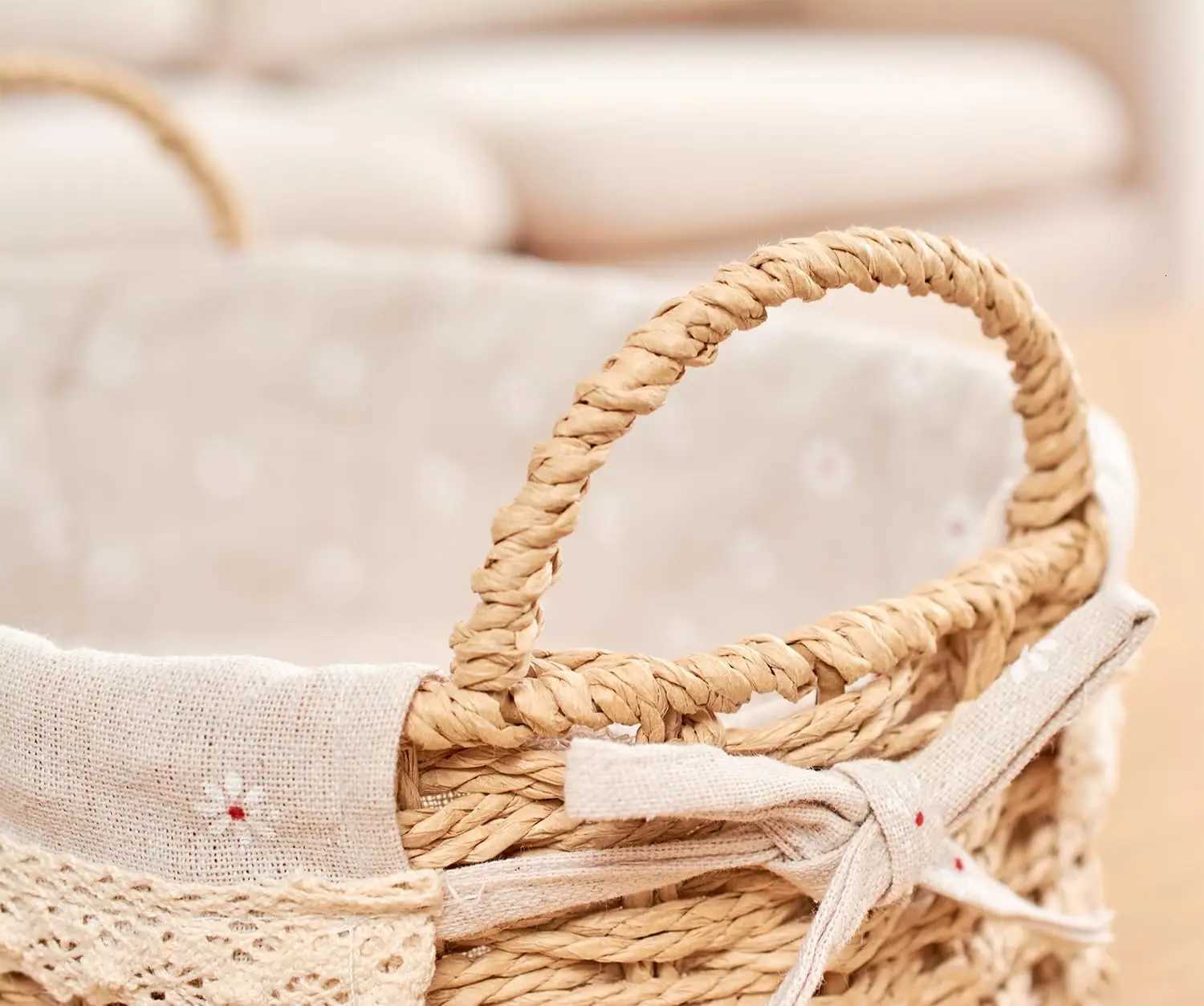 er Storage Baskets for Shelves Organizing Decorative Natural Paper Rope Woven Serving Baskets Trays with Handle Liner Y251112