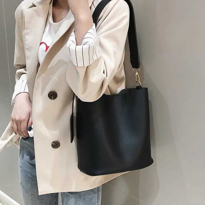 2-piece/set Fi designer Pu leather womens handbag good casual womens handbag womens black bucket womens shoulder cross body bagXJ250412