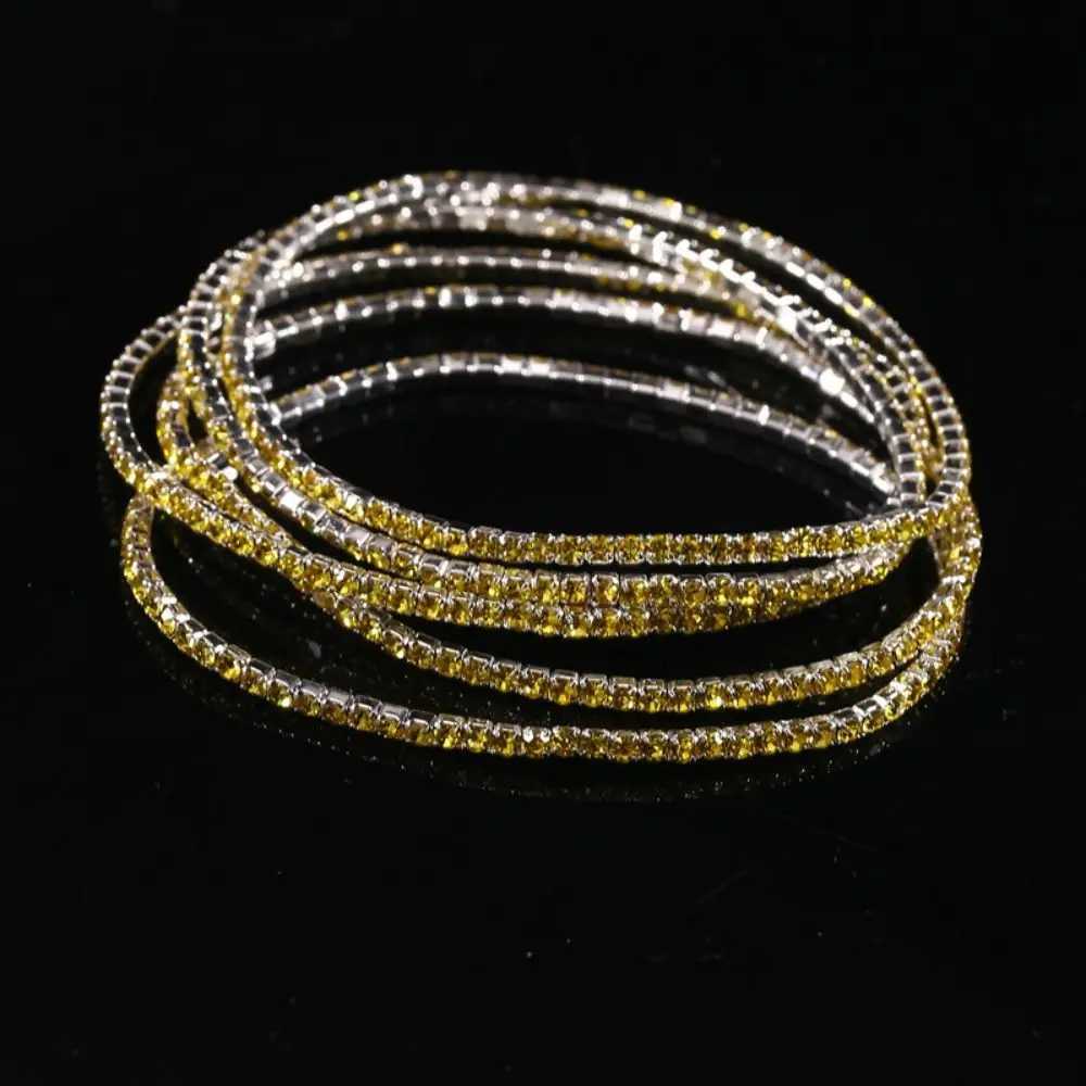 5Pcs/Lot Gift 2mm Crystal Bracelets Elastic Gold Color Crystal Rhinestones Bracelets Bling Metal Bangle Bracelet SummerC250411