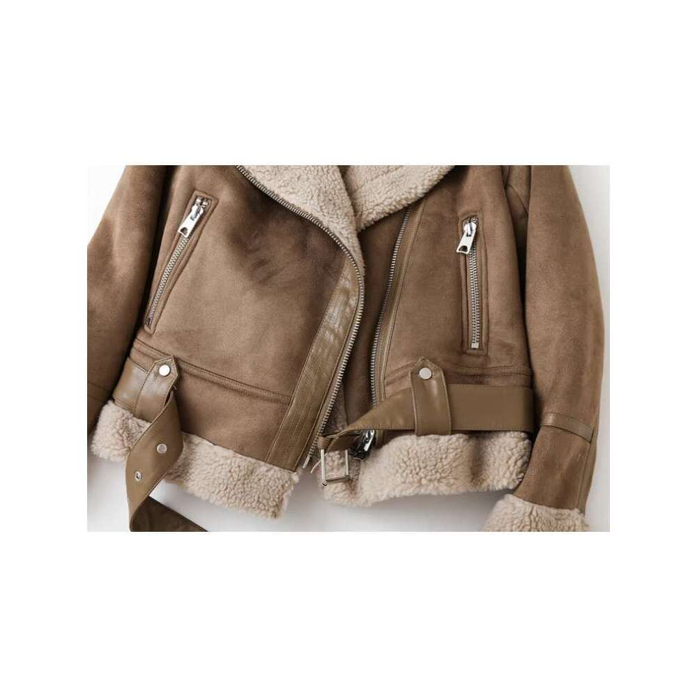 Designer Clothes ZACK RAIN Brown For Women 2023 Winter Vintage Fur Integrated Jacket Lapel Long Sleeves Jackets Female Outwears Chic