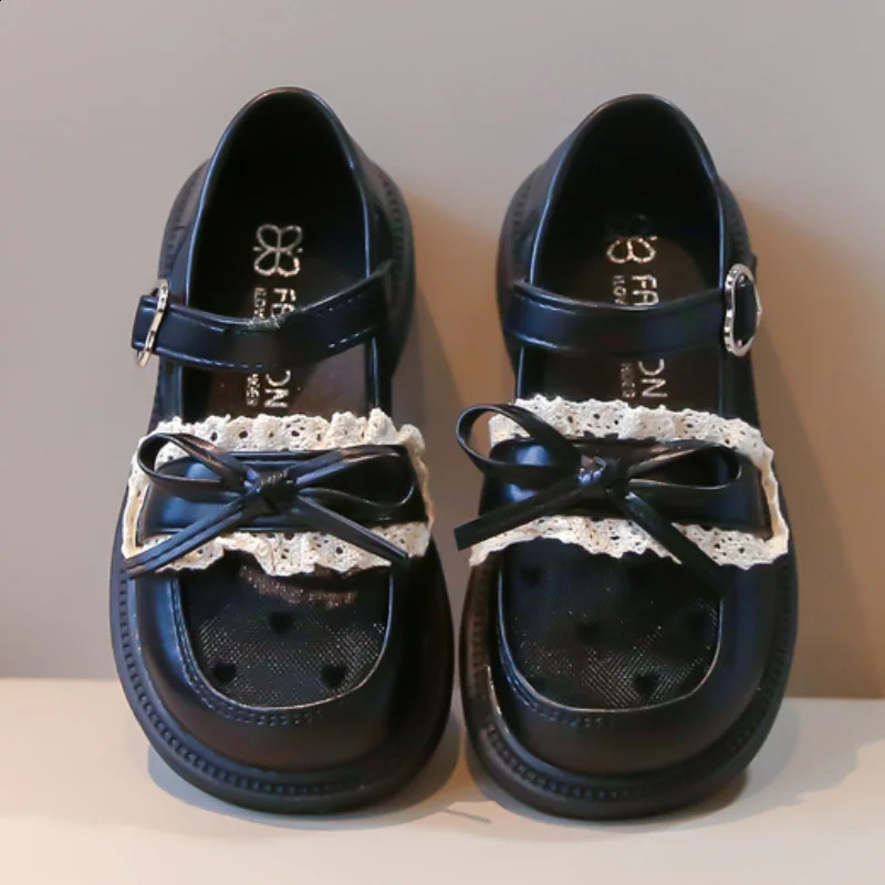2-14Y Princess Girl Shoes Baby Childrens Fashion Mary Jane Shoes Girl Lolita Style Ruffle Lace Dress Black Beige 250411