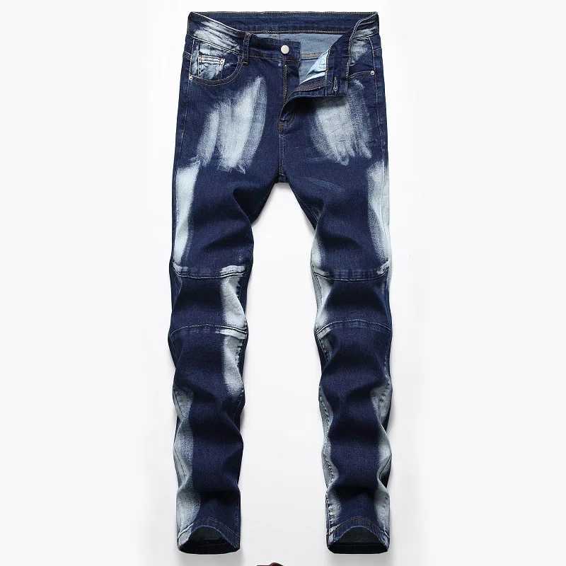 2020 high-quality mens casual jeans coated ultra-thin straight pleated bicycle jeans mens denim casual pants Plus size 42 W250412