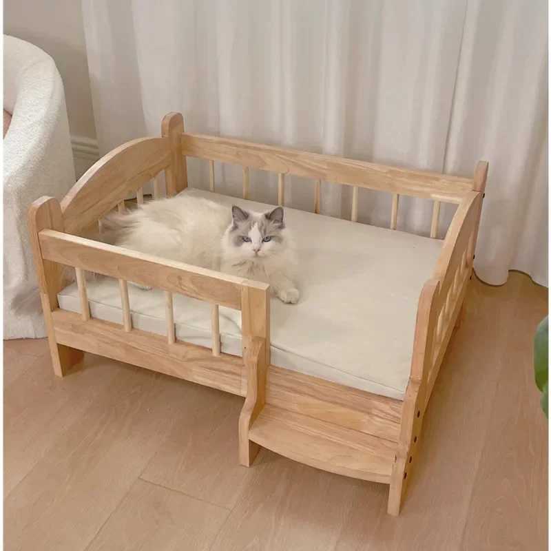 Ins Cat Nest Natural Solid Wood Fence Cat Princess Bed Moisture proof Elevator Sleep Nest Easy Climbing Cat House X250412
