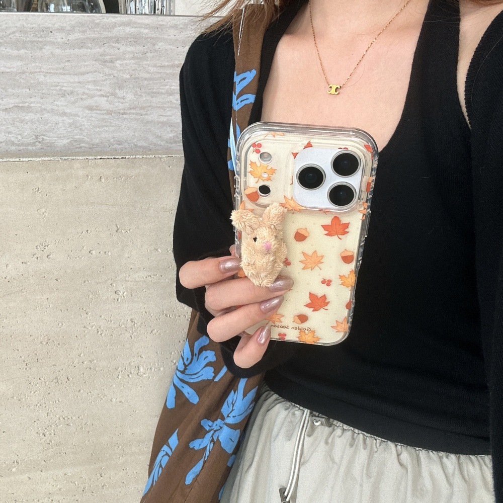 Maple Leaf Rabbit Phone Case Compatible with iPhone 17/16 Pro Personalized Transparent Protective Cover 15/14 Simple Anti-drop