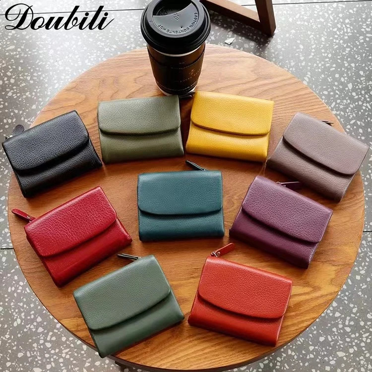 Double short womens wallet made of genuine leather and soft leather fashionable womens handbag 250411
