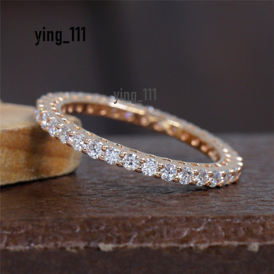 18K Real Gold 2.0mm Round Cut Lab Grown Diamond Eternity Band Ring Yellow Gold Full CVD HPHT Diamond Dainty Stackable Wedding Ring
