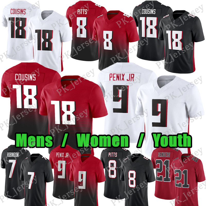 #18 Kirk Cousins Football Jersey #8 Kyle Pitts Bijan Robinson Michael Penix Jr Jalon Walker Julio Jones Drake London Younghoe Koo Darnell Mooney James Pearce jerseys