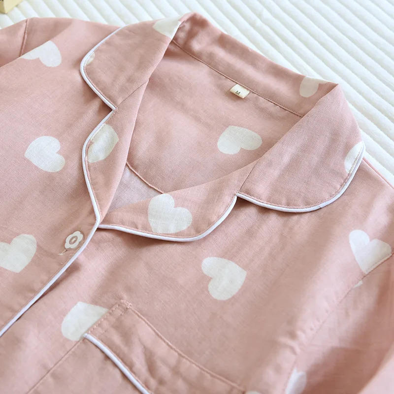 Spring and Autumn Pajama Set Womens 100% Cotton Long Sleeve Pants Two Piece Love Lovely Sweet Home Furnishing Set 250409