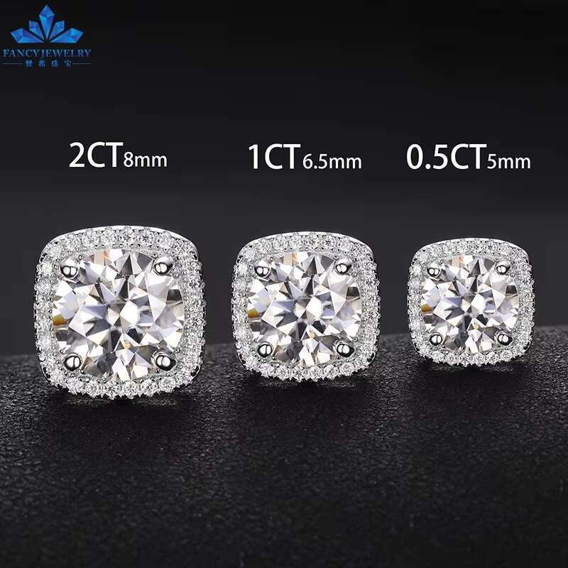 GRA Certified Round Minimalism 925 Sterling Silver Men Women 0.5ct 1ct 2ct D VVS1 Moissanite Diamond Stud Earrings