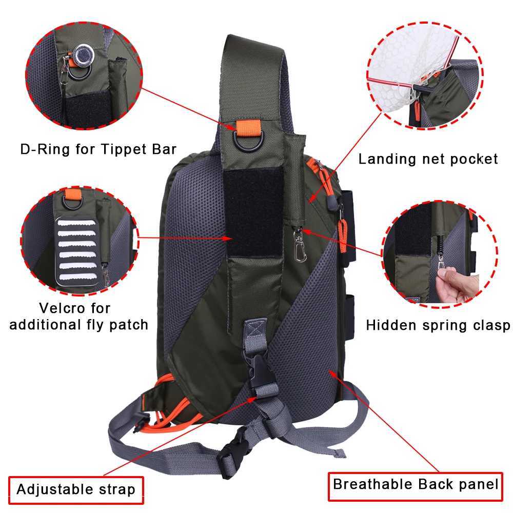 Fly Fishing Sling Pack Fishing Crossbody Sling Tackle Storage Bag Fishing Gear Shoulder Backpack Z250411