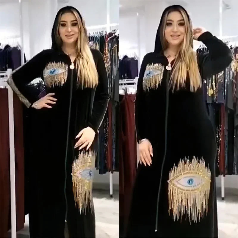 African Womens Dress Spring and Autumn Long Sleeve Vneck Velvet sequined Pants 250411