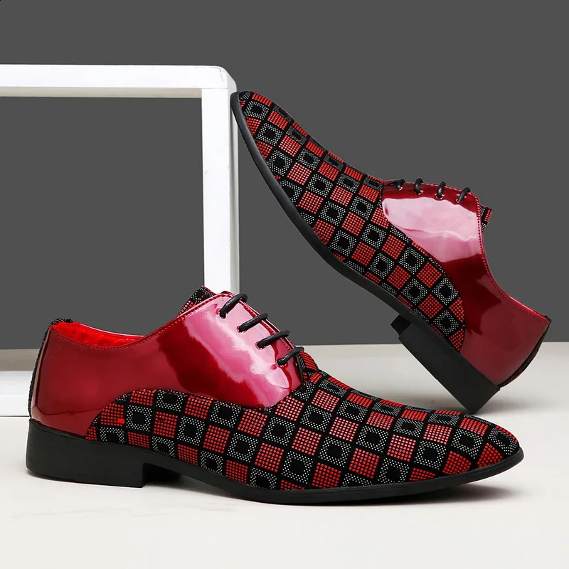 Elegant Red Mens Casual Leather Shoes Pointed-Toe Lace-up Mens Dress Shoes Comfortable Formal Shoes zapatos de vestir hombre 250411