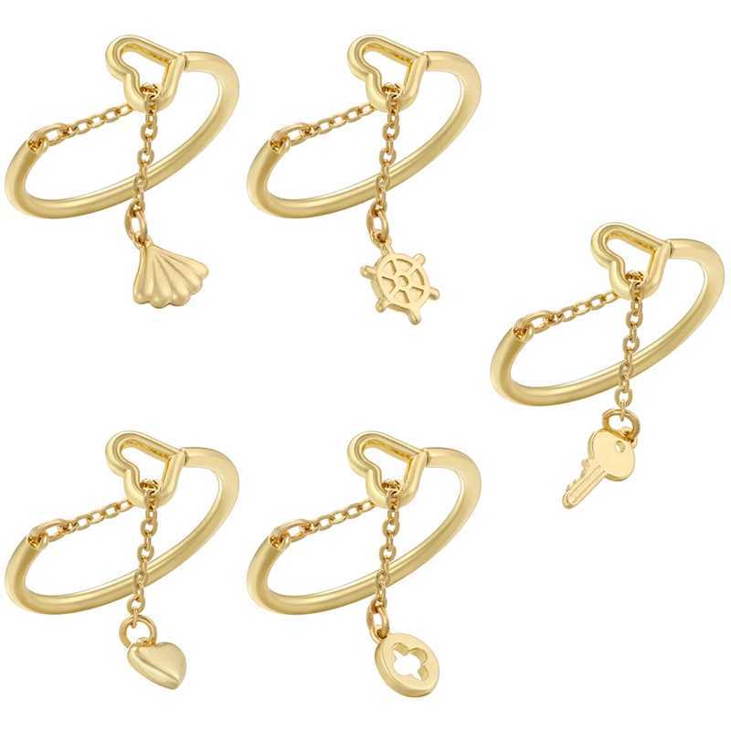 ZHUKOU Simple Heart Finger Chain Rings Pull Adjustment Finger Rings for Women Tassel Charms Chain Rings Wholesale VJ471XJ250412