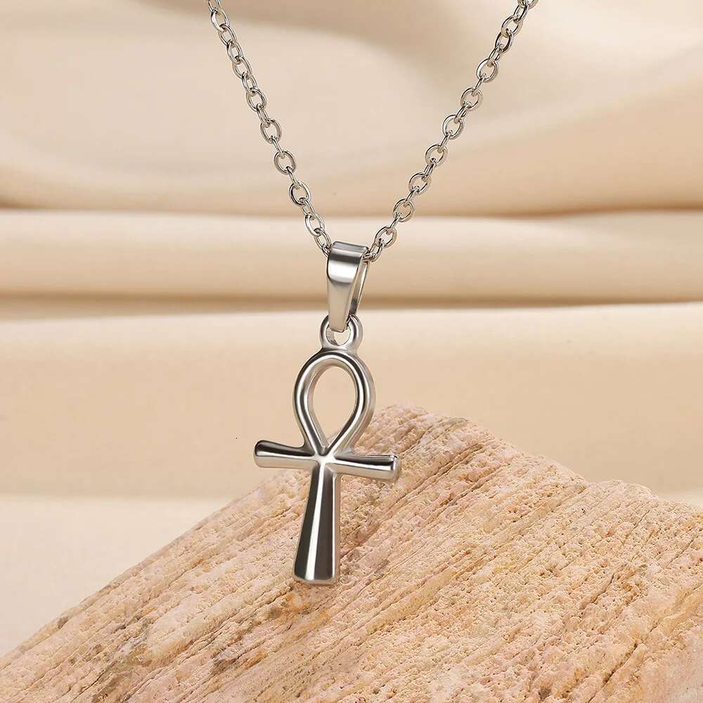 Religion Egyptian Ankh Crucifix Necklaces Gold Color Cross Charm Choker Stainless Steel Symbol of Life Jewelry Gifts Women Men