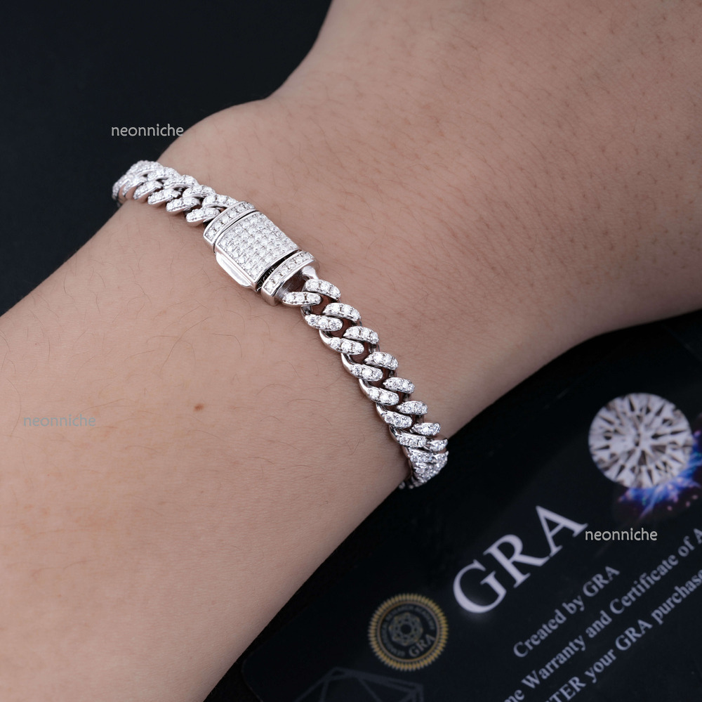 Hot Selg Sterg Sier D-Color Moissanite Trendy Hip-hop Cuban Bracelets in 6mm 8mm 10mm Sizes