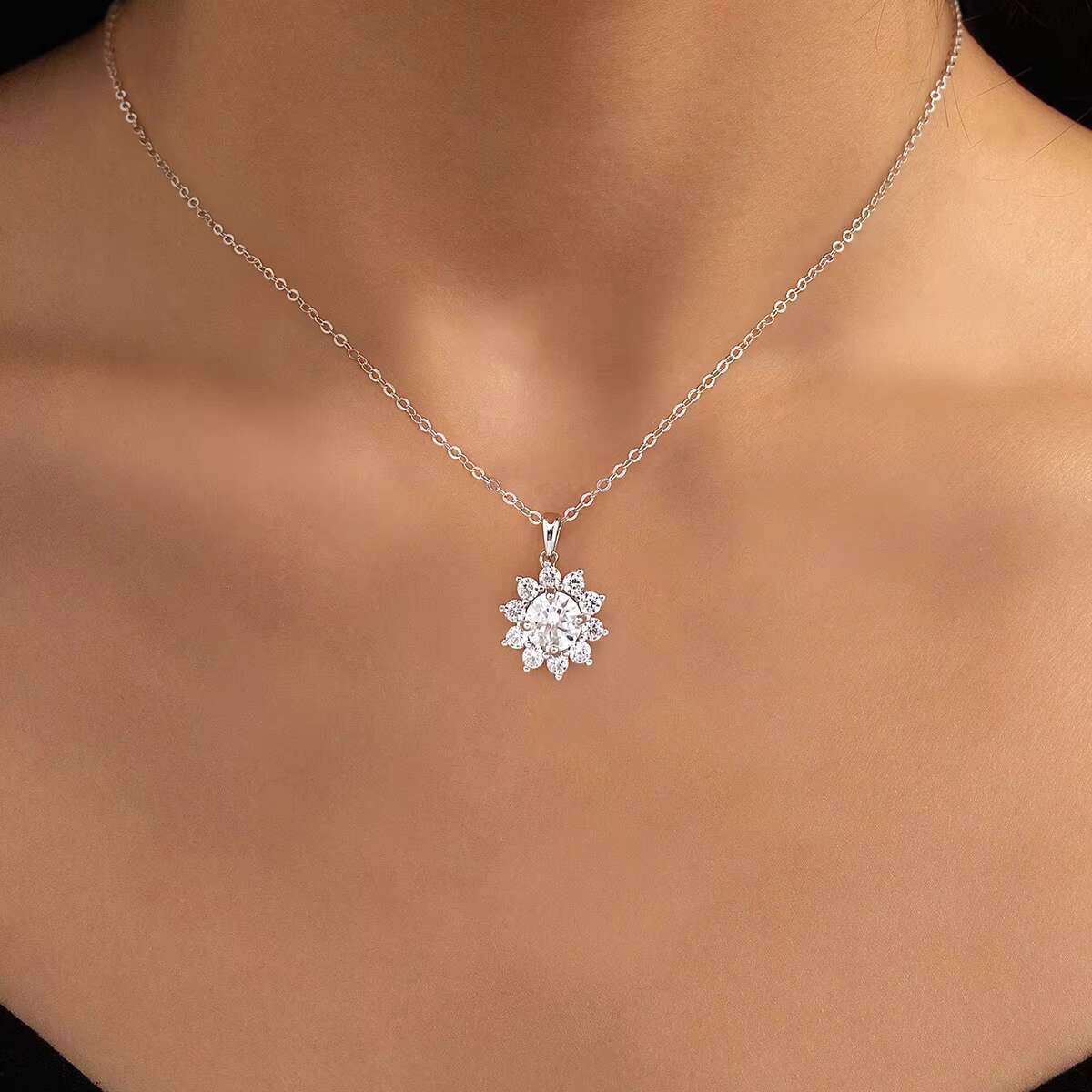925 Sterling Silver Luxury Round Bag SNOW Necklace GRA Diamond Moissanite Pendant Necklace Women Wedding Fashion Jewelry