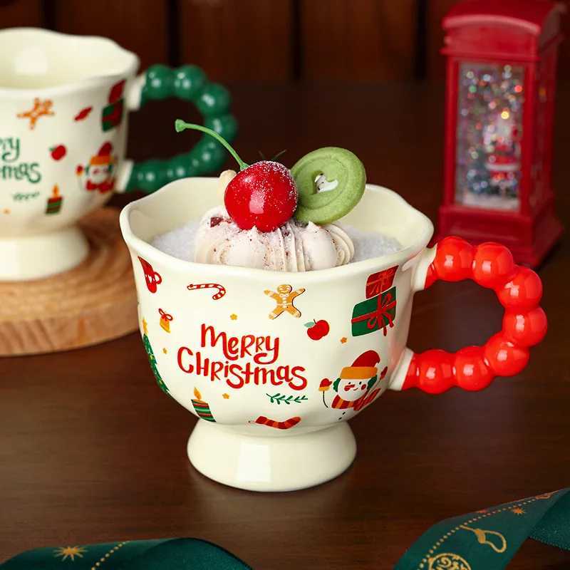 Christmas 1pc Creative Santa Claus Cartoon Ceramic Cup Souvenir Mug Christmas Petal Cup Shaped Gift Suitable for Home and Office Use Y251112