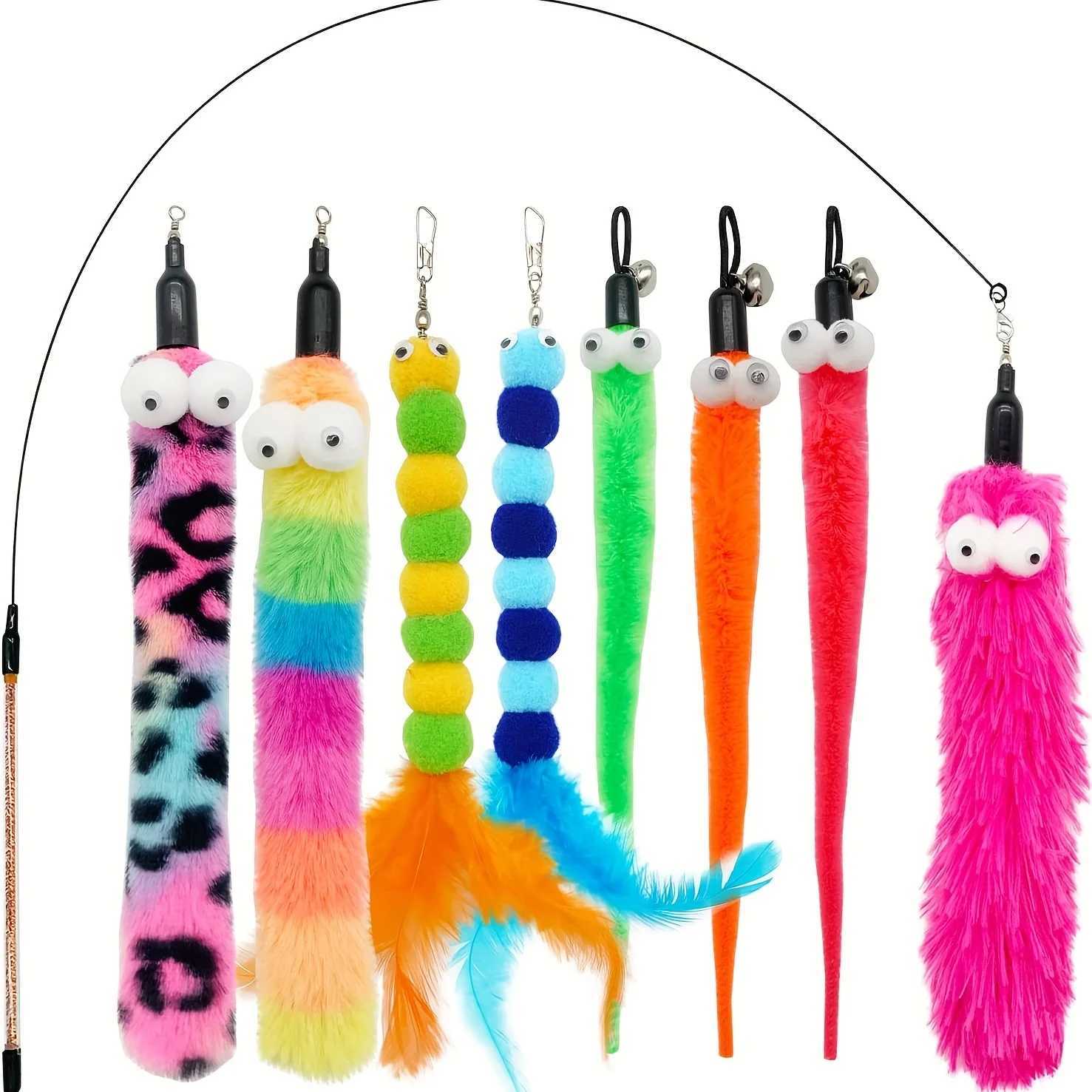 9 cat stick toys cat feather toys interactive cat toys worms for indoor cats Y250412