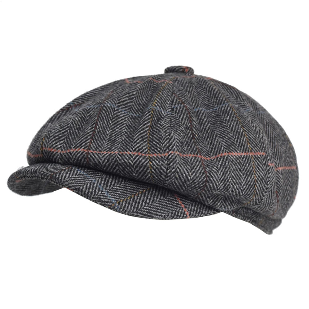 Autumn Winter Thick Warm Wool Herringbone sboy Cap Men Cabbie Beret Hats Octagonal Hat Detective Hats Retro Driver Flat Caps 250403
