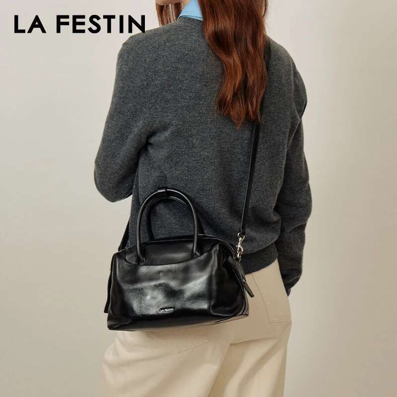 LA FESTIN Women 2024 New Boston Handbag Fashion Shoulder Crossbody Lady Leather Large Capacity Brand Bag