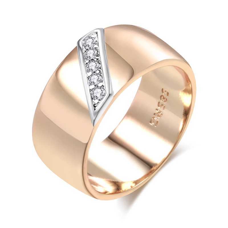 Kinel Luxury Natural Zircon 9mm Wide Womens Ring 585 Rose Gold Silver Mixed Design Daily Bridal Wedding JewelryXJ250412