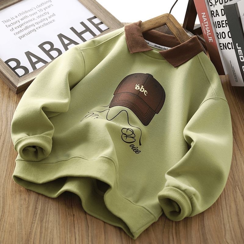 Ddmyshoesvip Hoodie Polo Spring And Autumn New Item Boys Color Blocked Lapel Fashionable Sports Top Western Style Long Sleeved Shirt